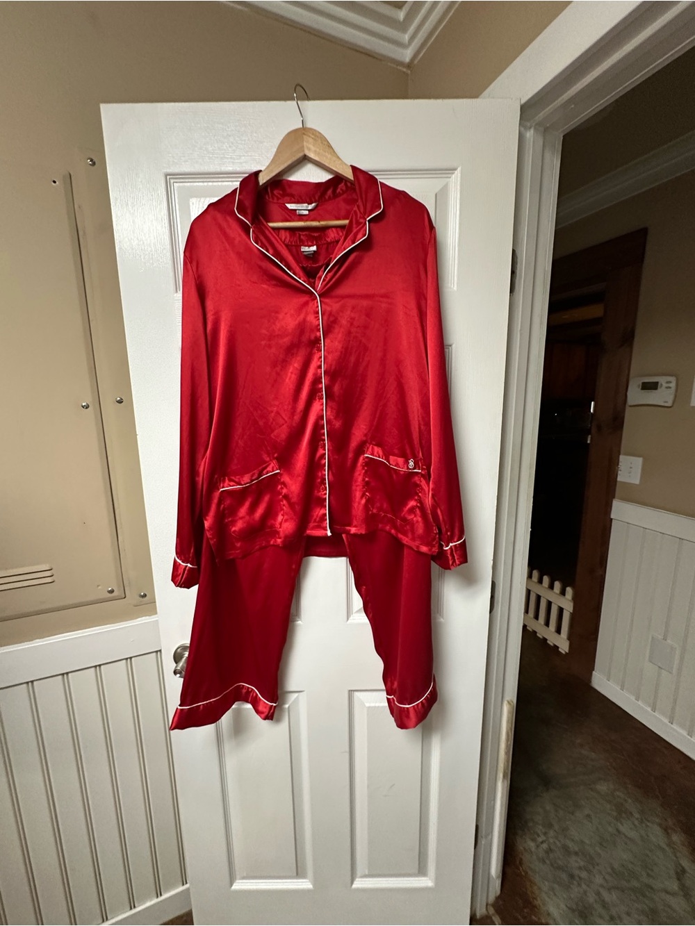 Victoria's Secret Red Two-Piece Pajama Set with White Piping